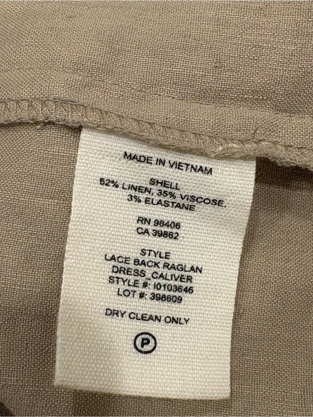 Theory NWOT Linen Blend Lace Up Back Neutral Beige Short Sleeves Dress 6 - Picture 8 of 9